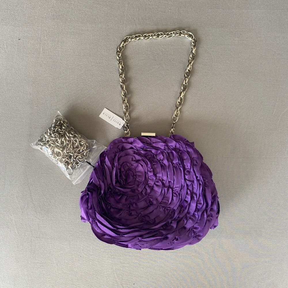 NWT White House Black Market Purple Rosette Floral Clutch Chain Bag Convertible - Picture 4 of 12